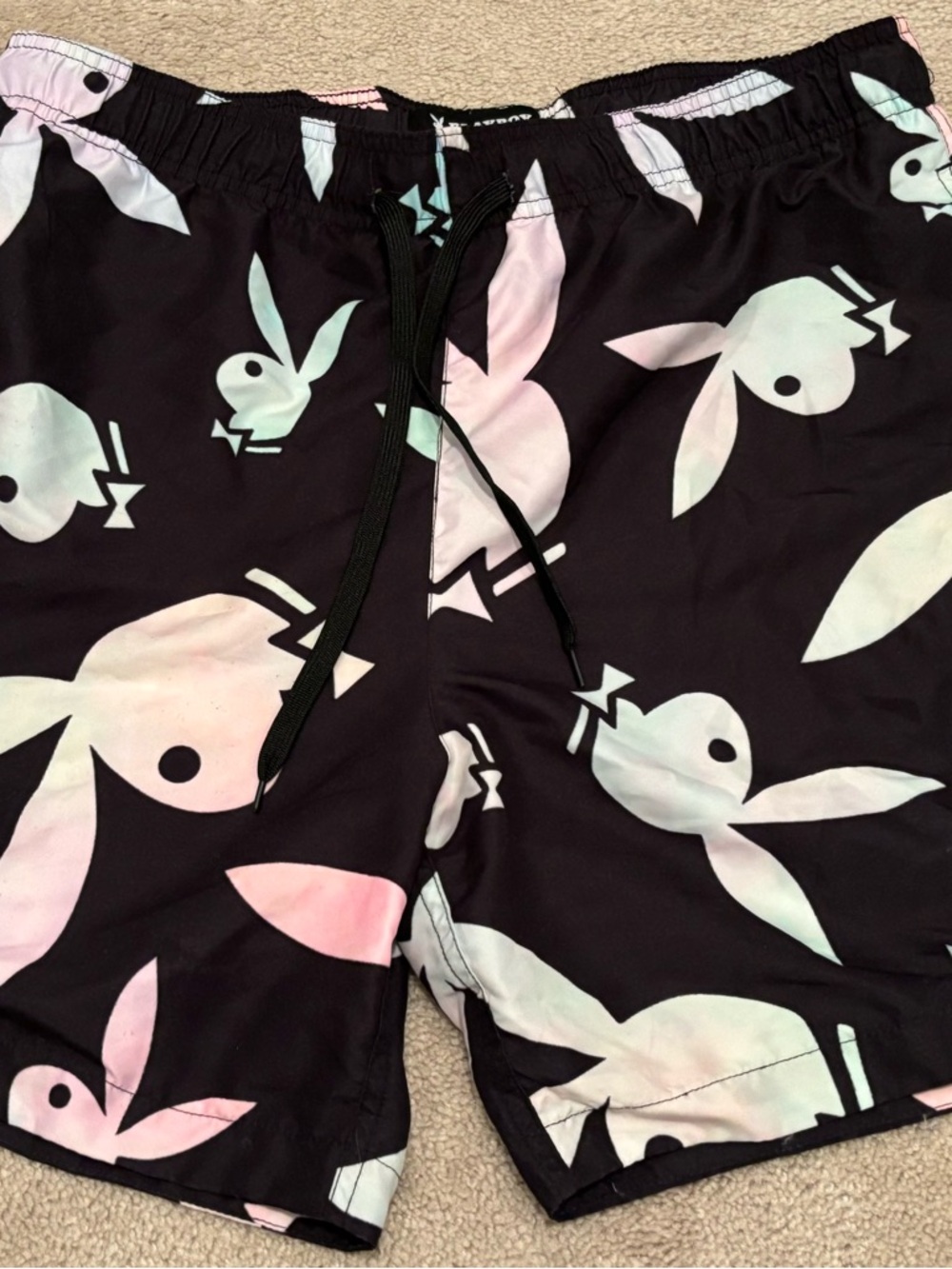 PLAYBOY Bunny Y2K PacSun Mens Medium Black Swim Trunks Board Shorts
